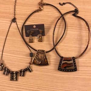 Lot of 3 Chico’s Tribal Necklaces & Earrings Pair